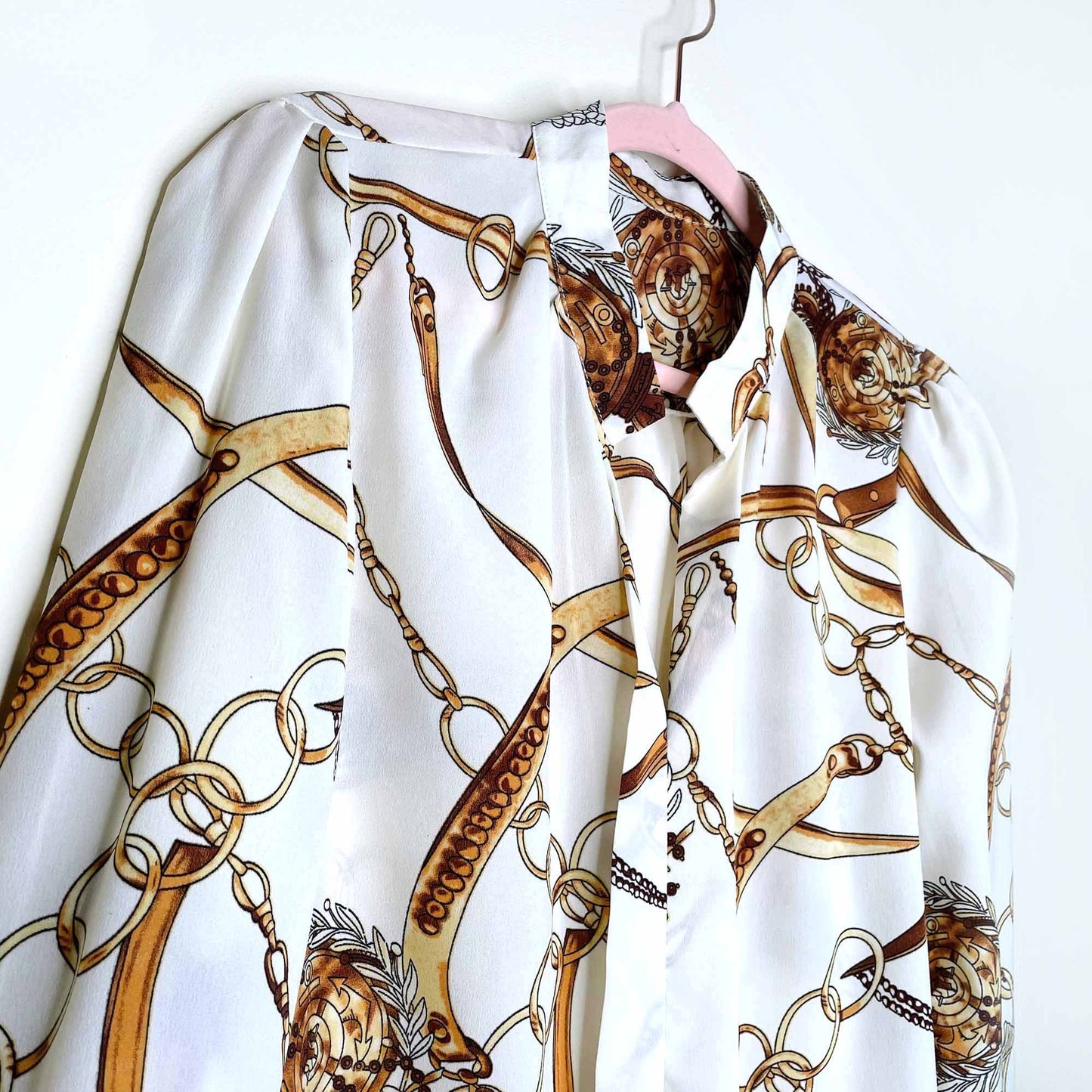 shein chain print split neck blouse - size large