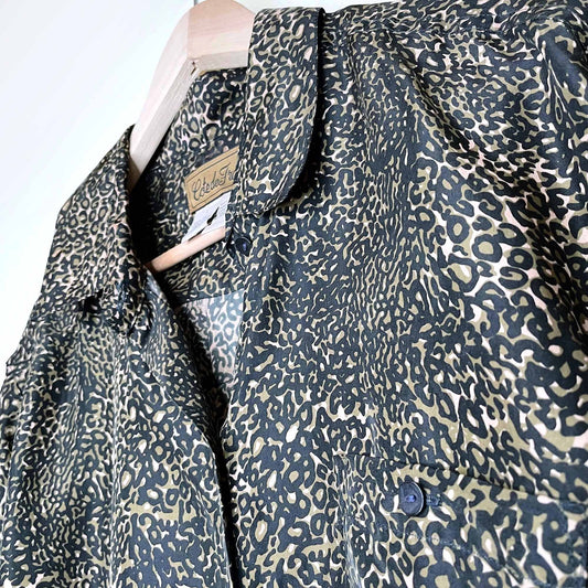 cote de france animal print silk button down short sleeve shirt - size large