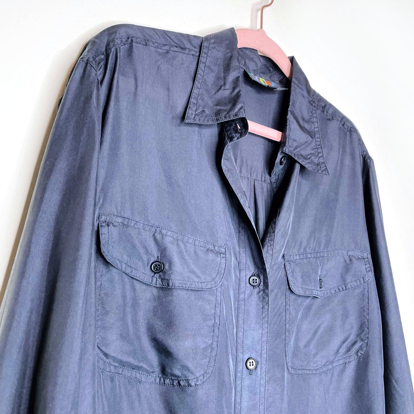 vintage 90's stone silks black button down shirt - size medium