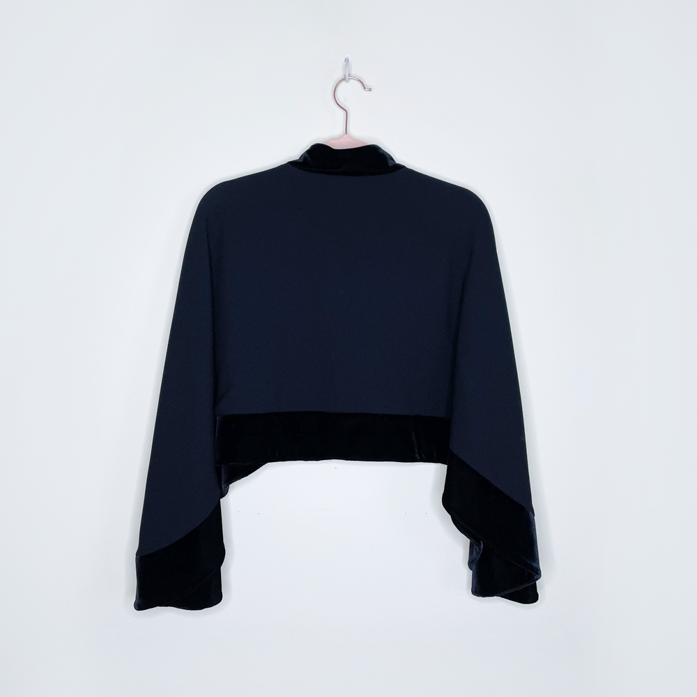 vintage simon chang black velvet trimmed cape qipao button - OS