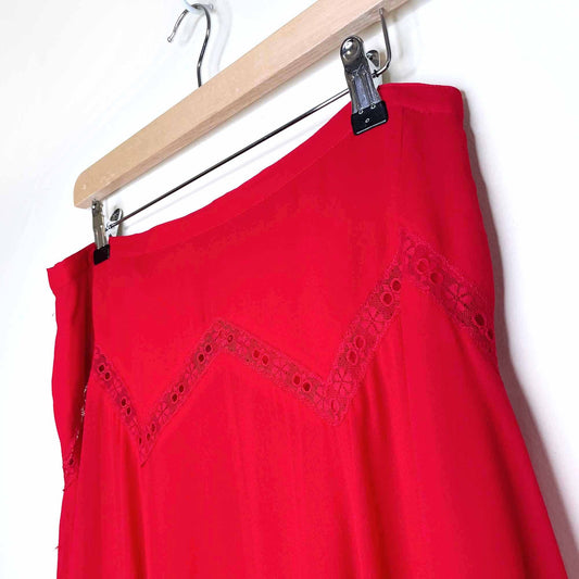vintage robert haik red silk chiffon a-line swing midi skirt - size 44