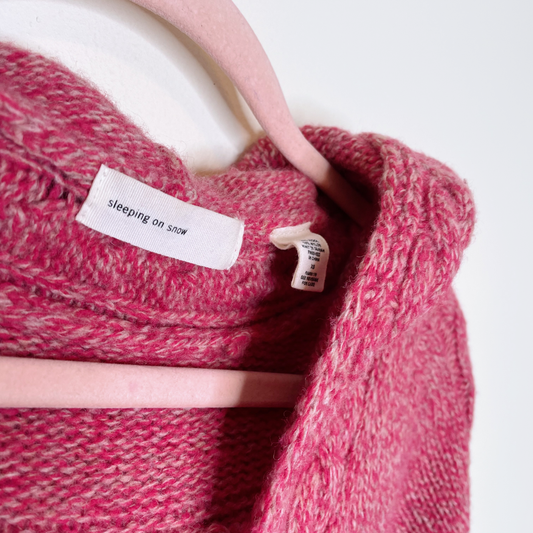 sleeping on snow pink wool knit zip hoodie with bow pockets - size xs