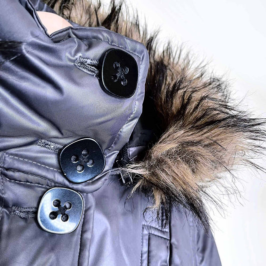 soia & kyo naoki down puffer parka with removable faux fur hood - size small