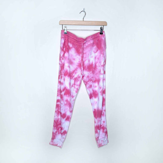 splendid pink tie-dye waffle jogger set - size sm/large