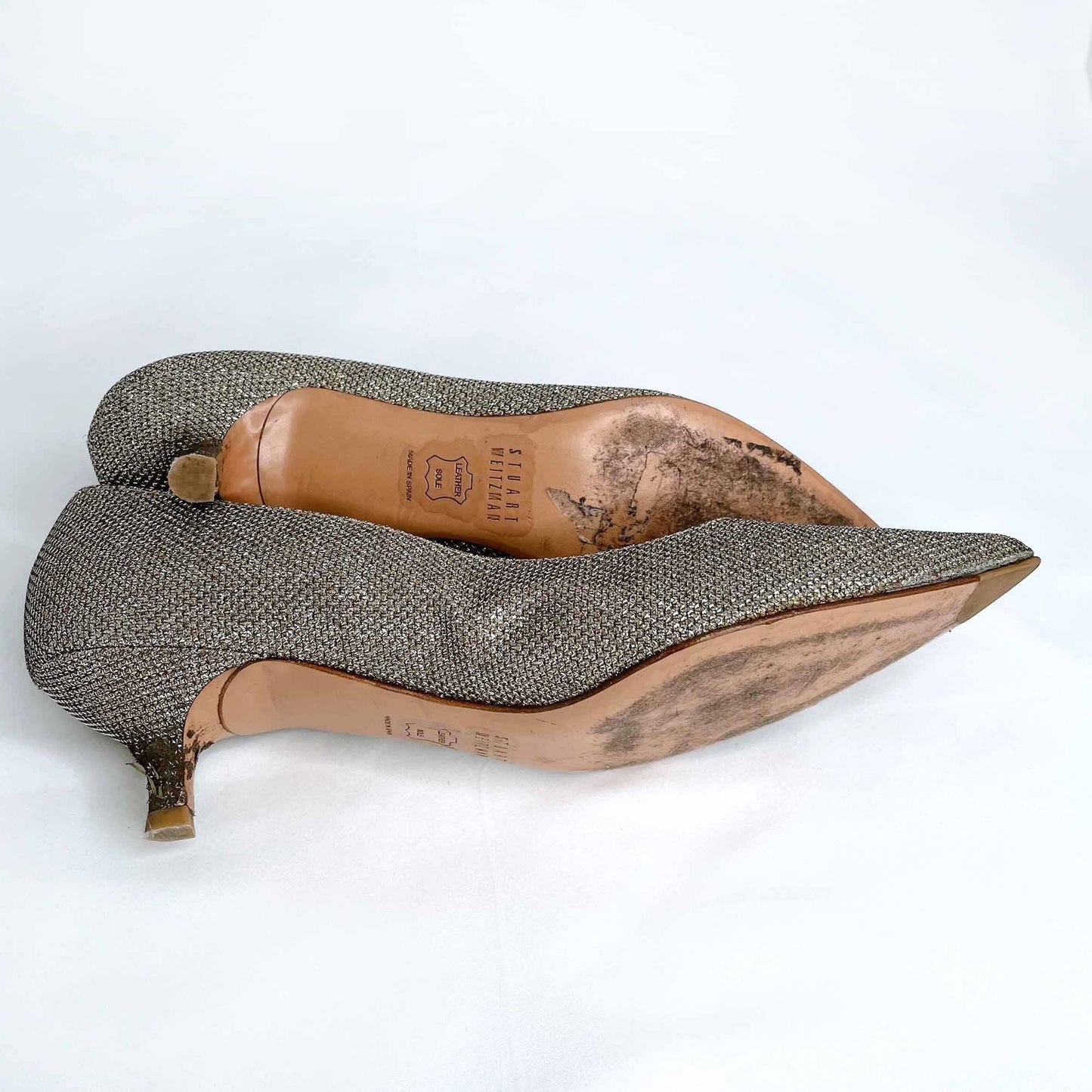stuart weitzman poco platinum sparkly kitten heels - size 7