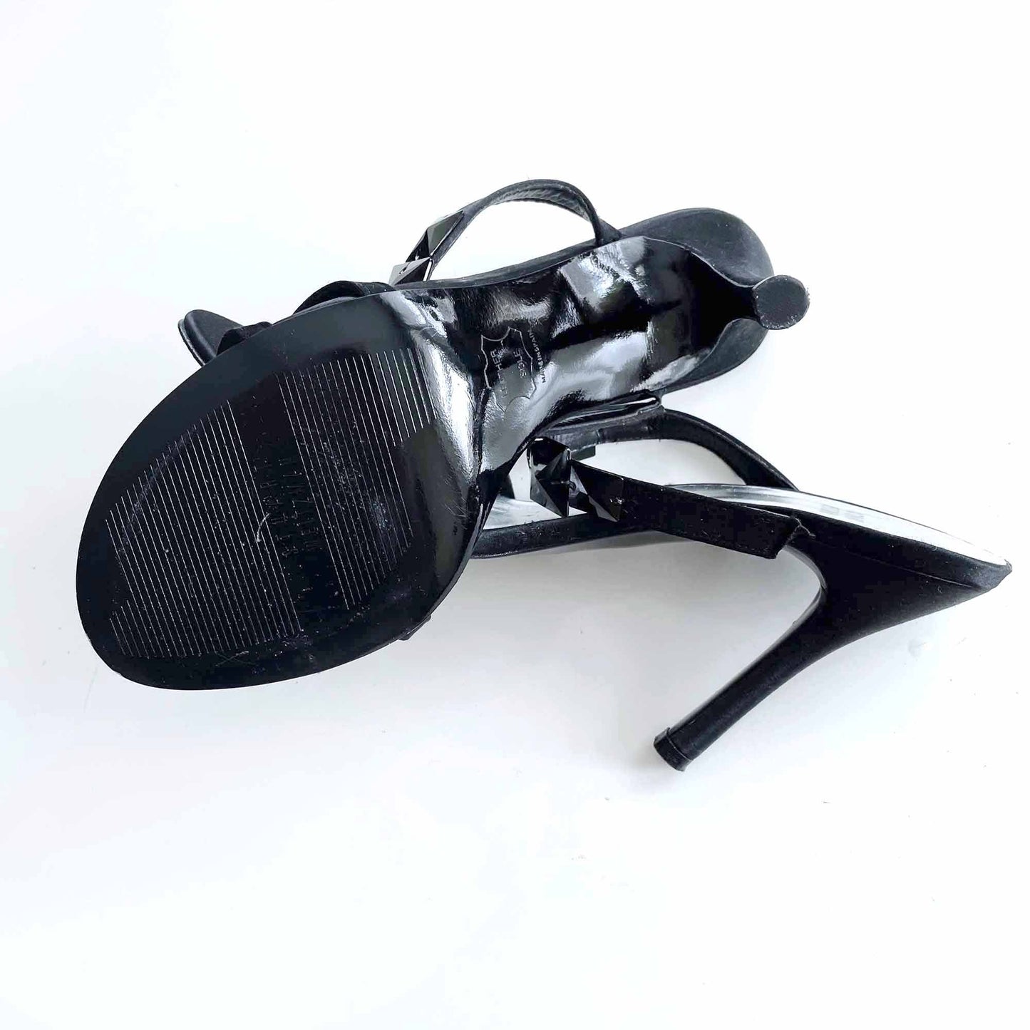stuart weitzman black strappy satin pumps with jewels - size 7
