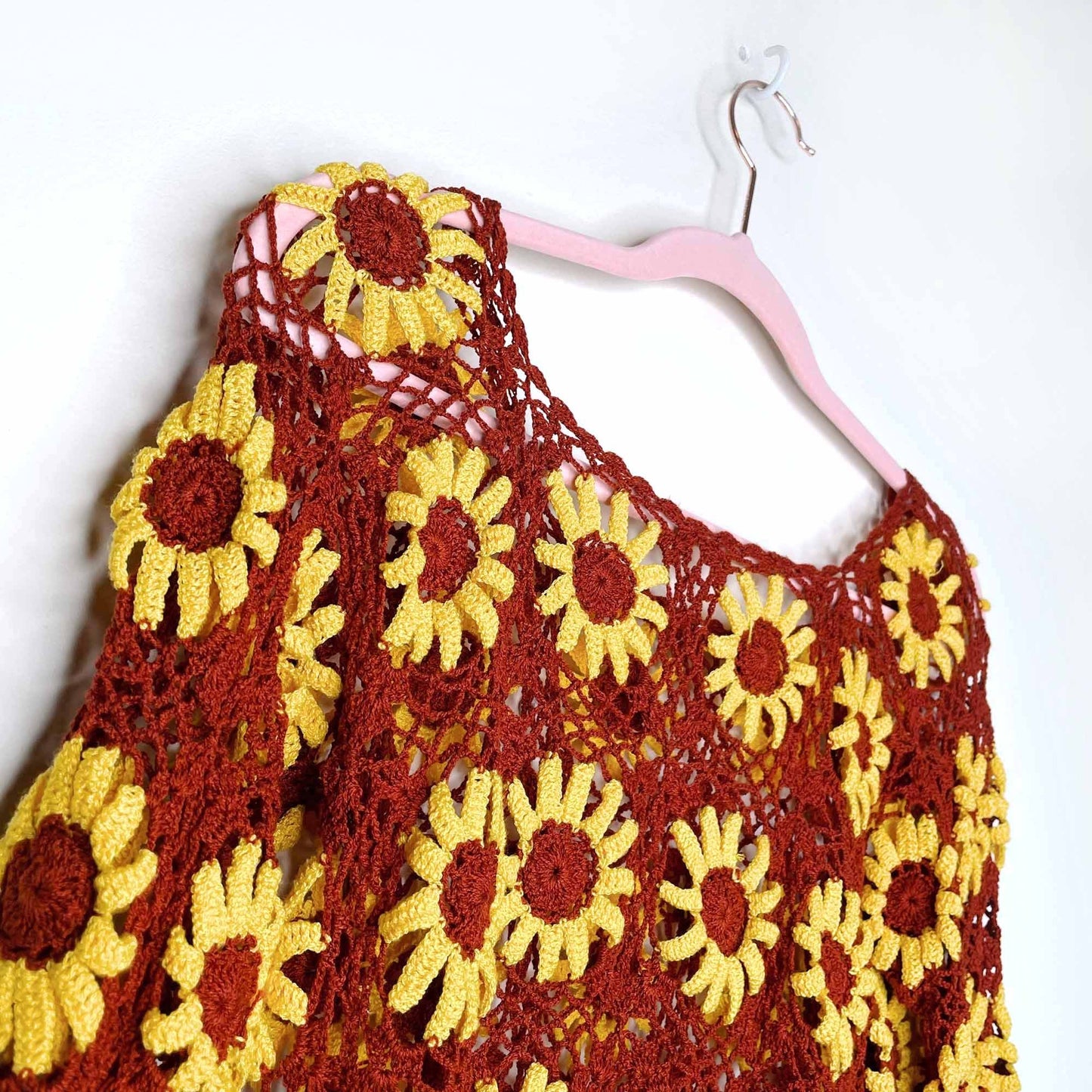 vintage boho crochet sunflower top beach cover up - size xs