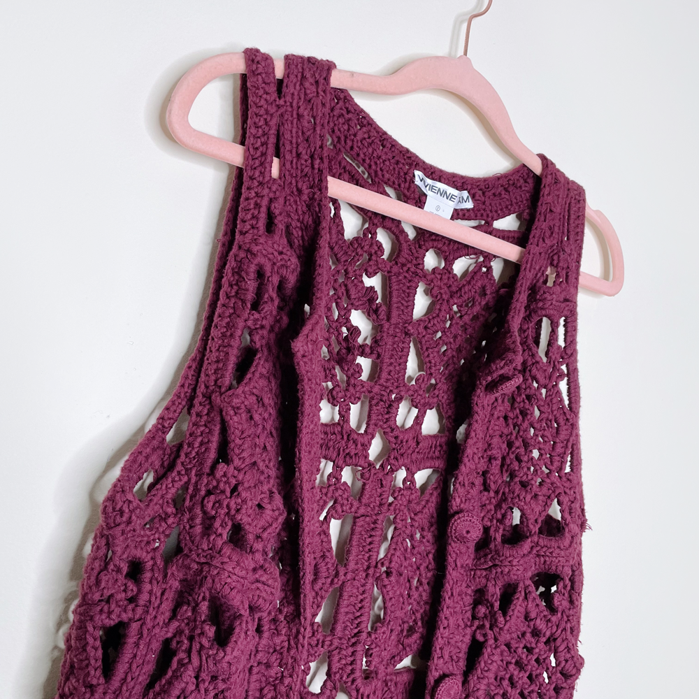 vivienne tam boho long open crochet vest - size 2 (med)