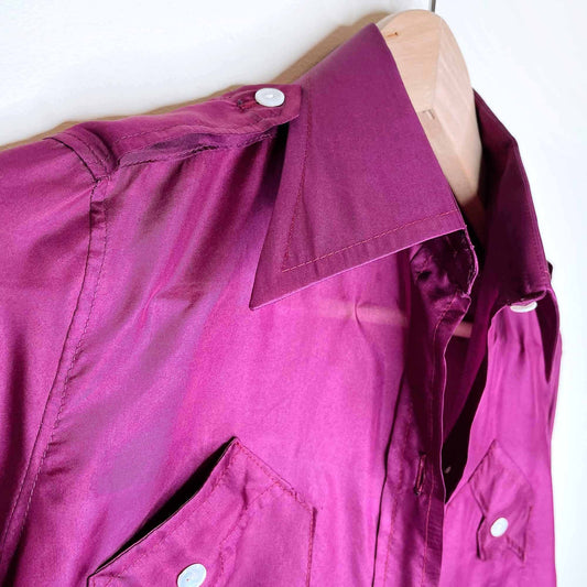 vintage 80's ted lapidus silk western button down shirt - size 40