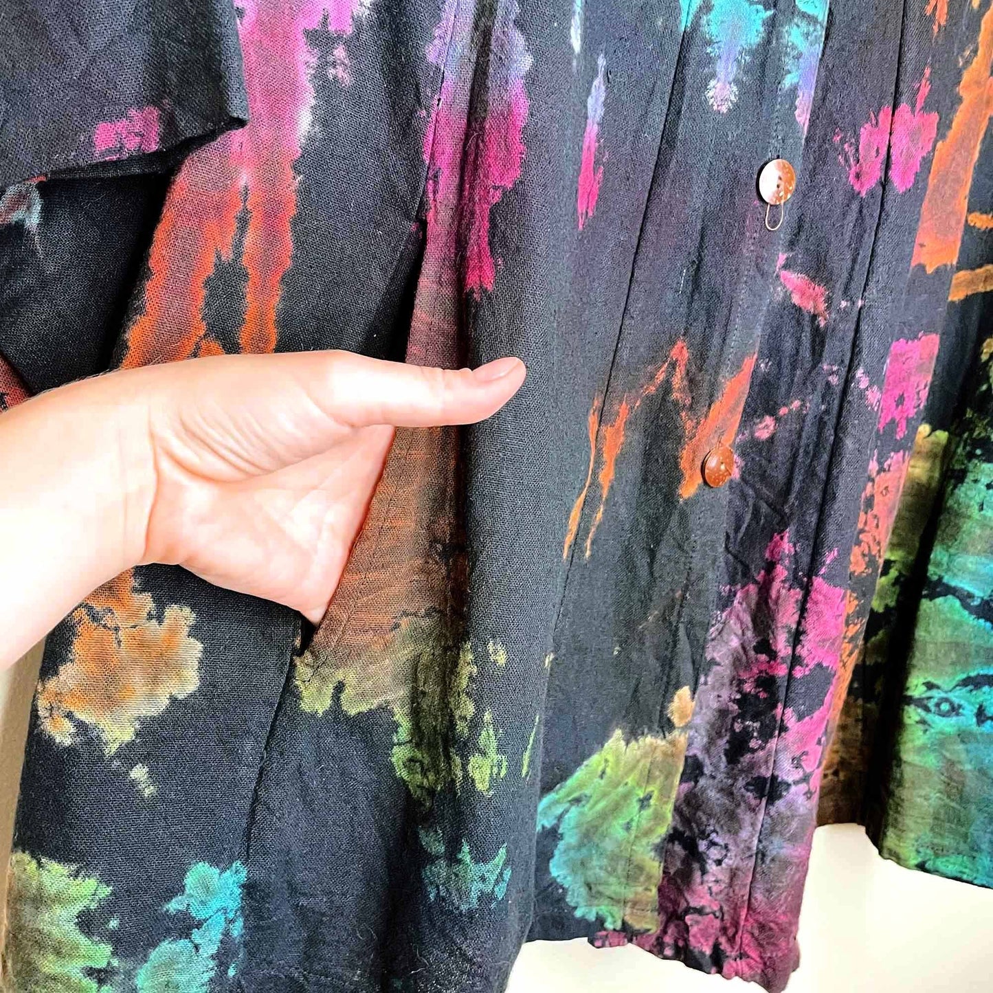 jarli tie dye oversized hippie boho hooded button down beach jacket - OS