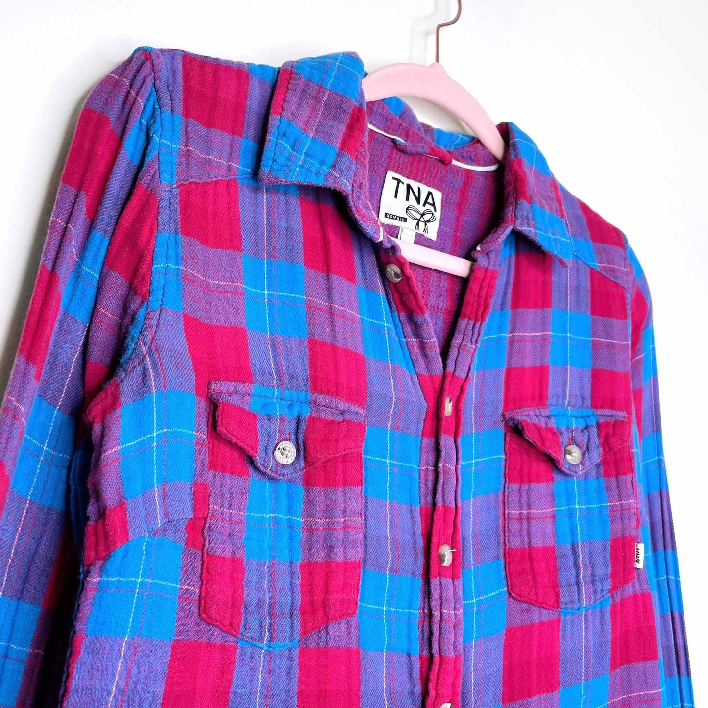 tna gauzy cotton plaid button down - size xs