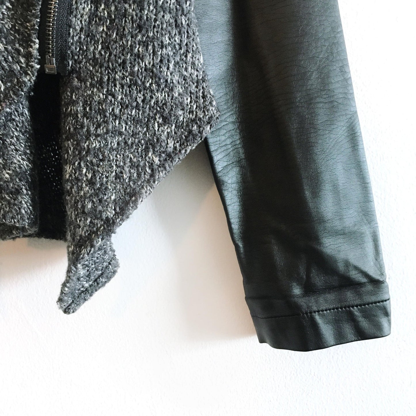 TOBI faux leather knit front wool jacket - size Small