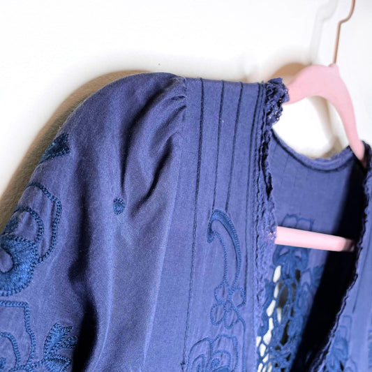 boho embroidered laser cut button down shirt - size xs