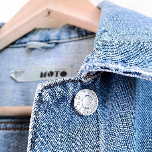 oversized topshop denim jean moto jacket - size 2
