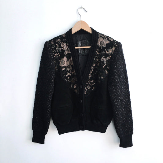 vintage torras leather-wool combo sweater jacket - size 46