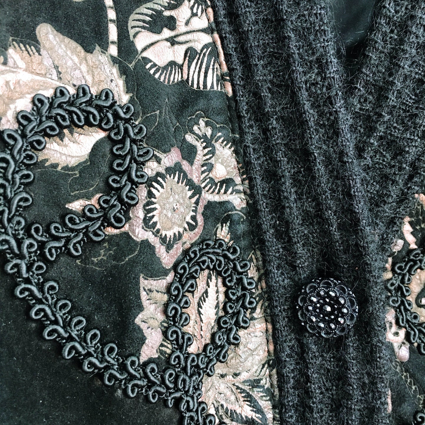 vintage torras leather-wool combo sweater jacket - size 46