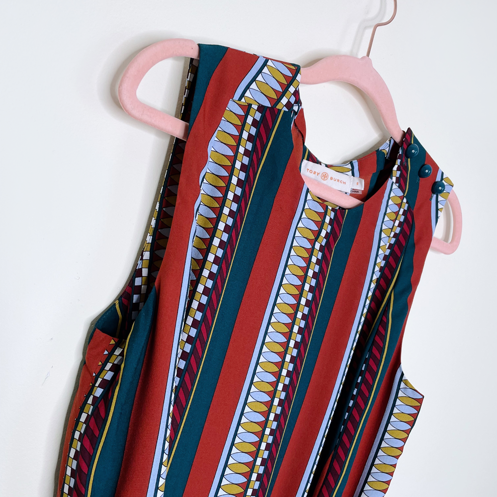 tory burch julia sleeveless southwestern stripe silk dress - size 8