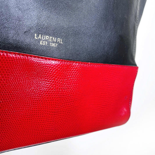 lauren ralph lauren black red leather tote bag
