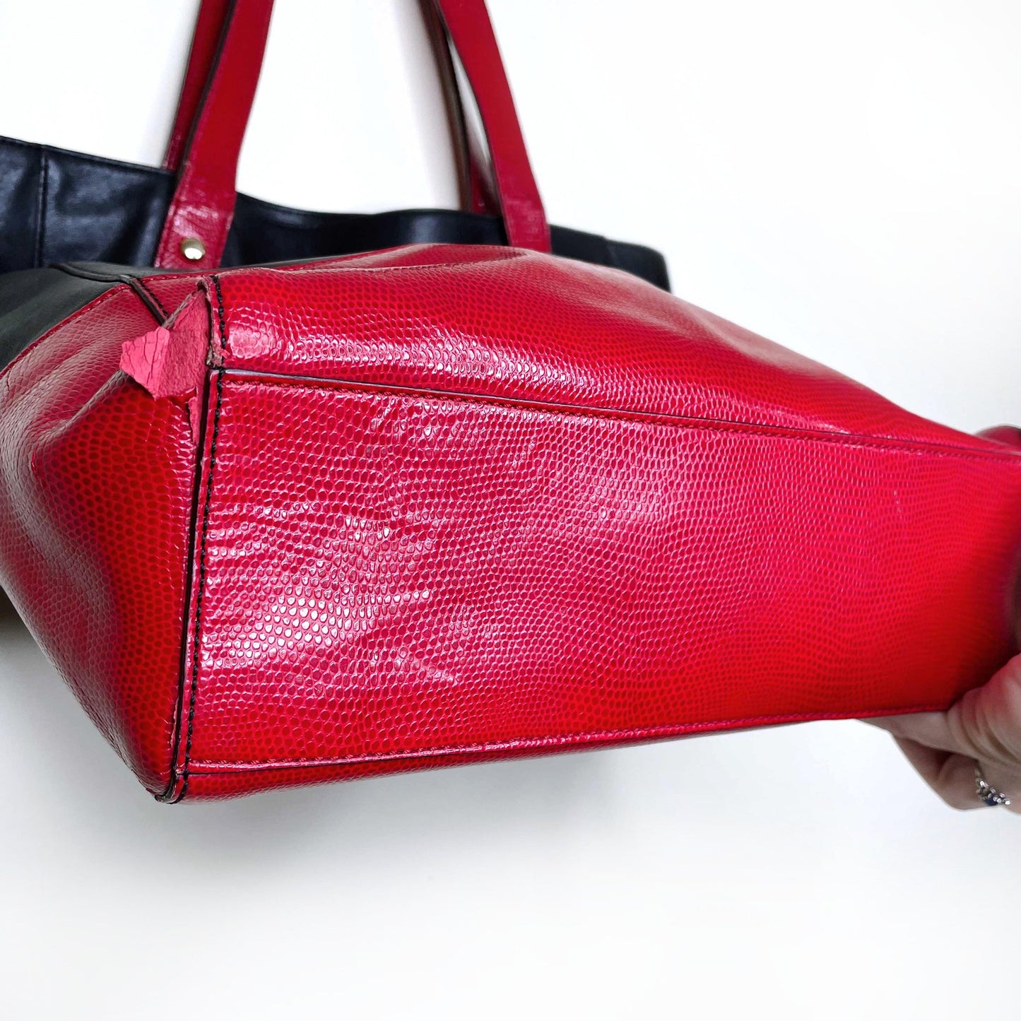 lauren ralph lauren black red leather tote bag