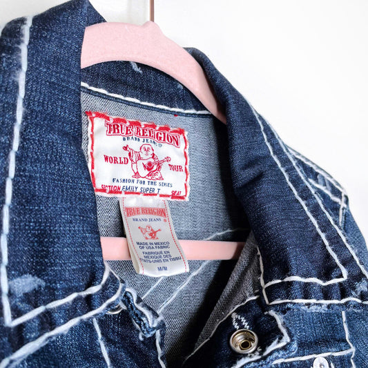 true religion emily super t contrast stitch jean jacket - size medium