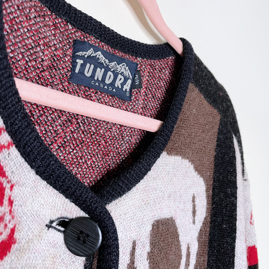 vintage tundra wool canadiana scene cardigan sweater jacket - size medium