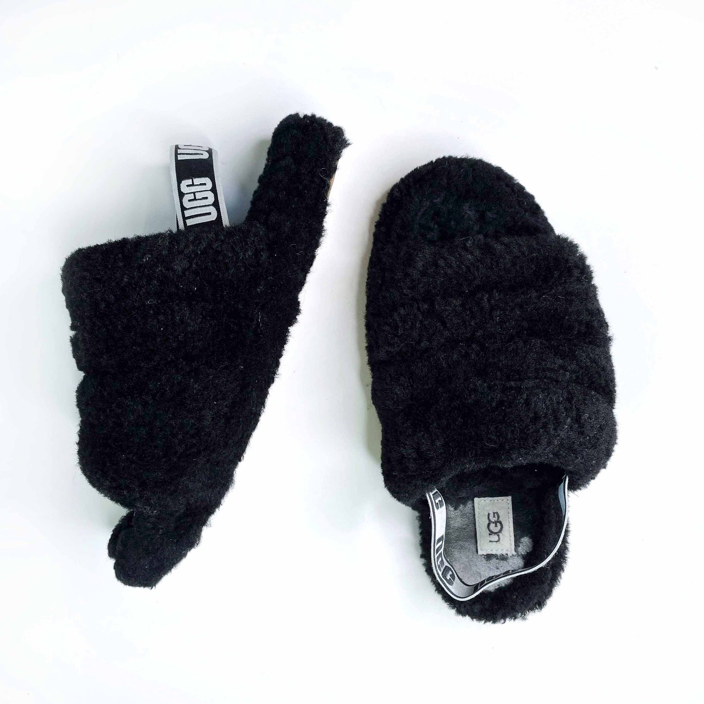 ugg black fluff yeah sheepskin slide slippers - size 8.5