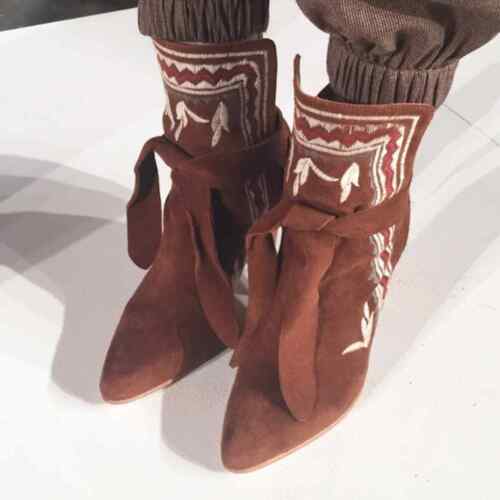 ulla johnson aggie embroidered suede boho ankle booties - size 38