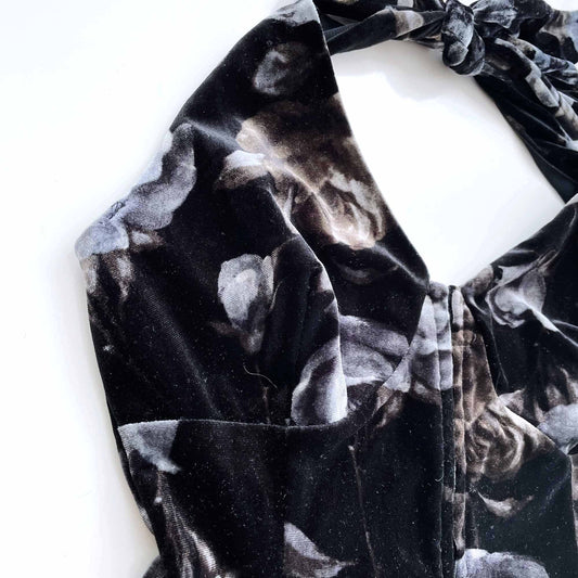 vintage black rose velvet corset halter top - size small