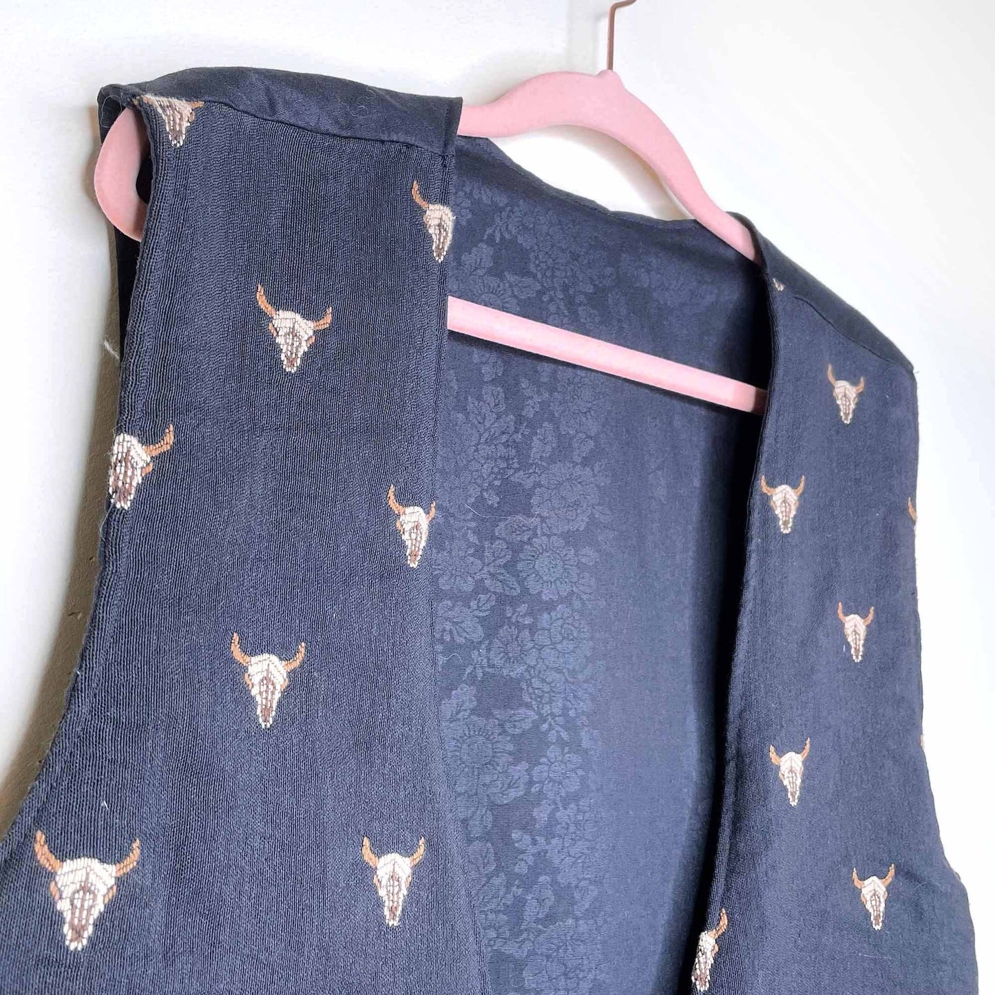 vintage southwestern woven cow skull open vest - OS