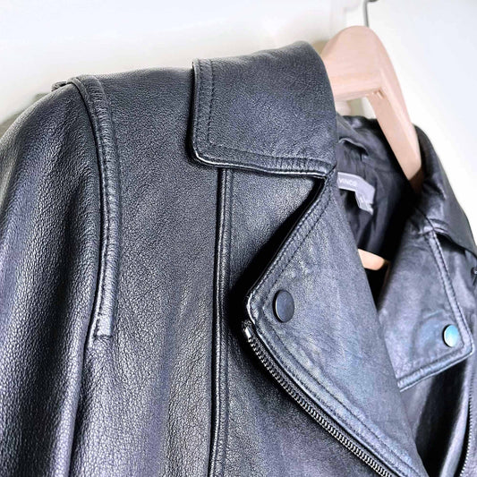 vince black leather moto biker jacket - size small