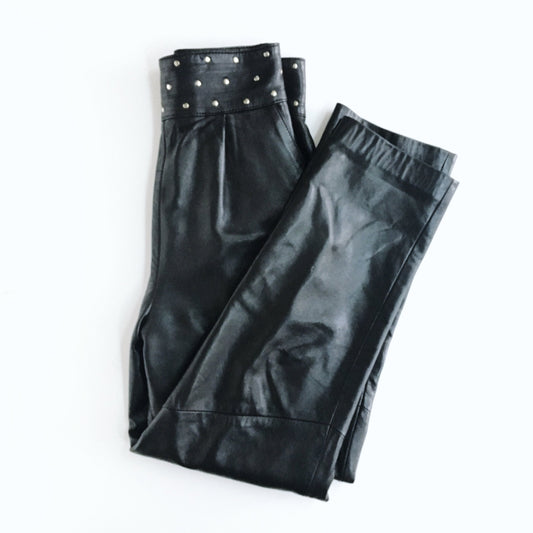 Vintage leather tapered pants with studded waist - SM