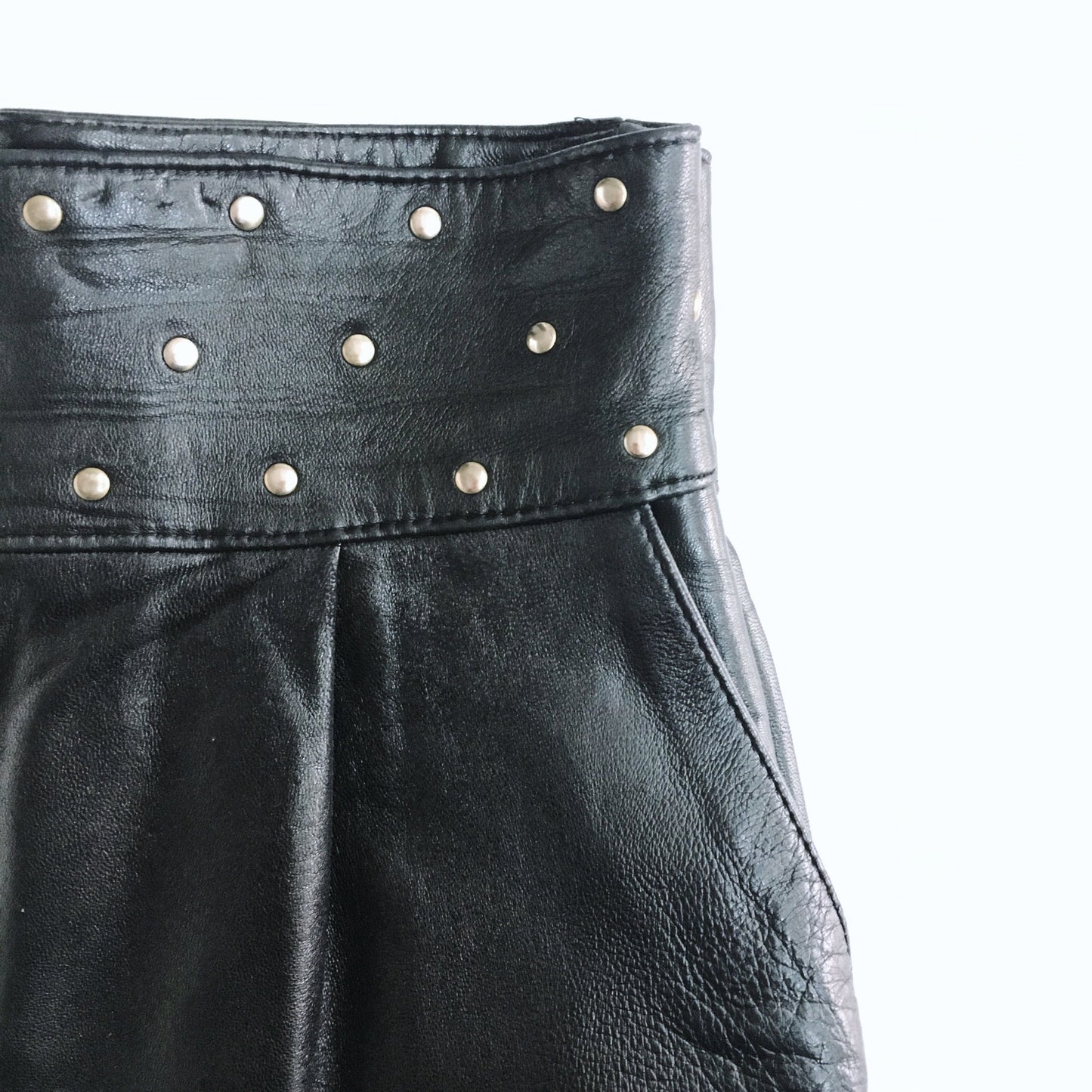 Vintage leather tapered pants with studded waist - SM