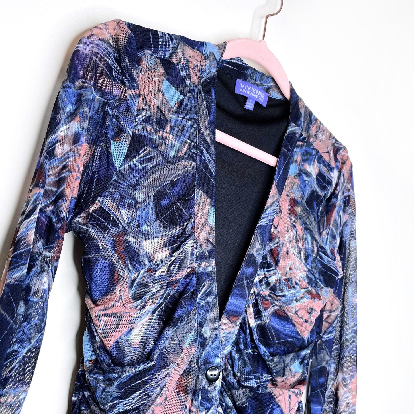 vivienne tam y2k ruched sheer long sleeve dress - size small