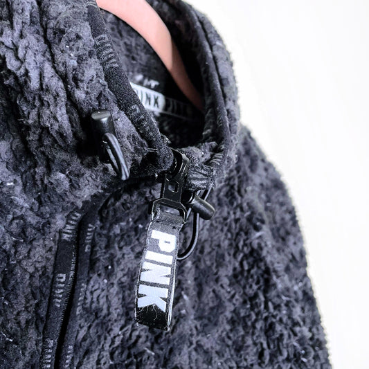 victoria's secret pink black leopard sherpa fleece 1/4 zip sweater - size medium