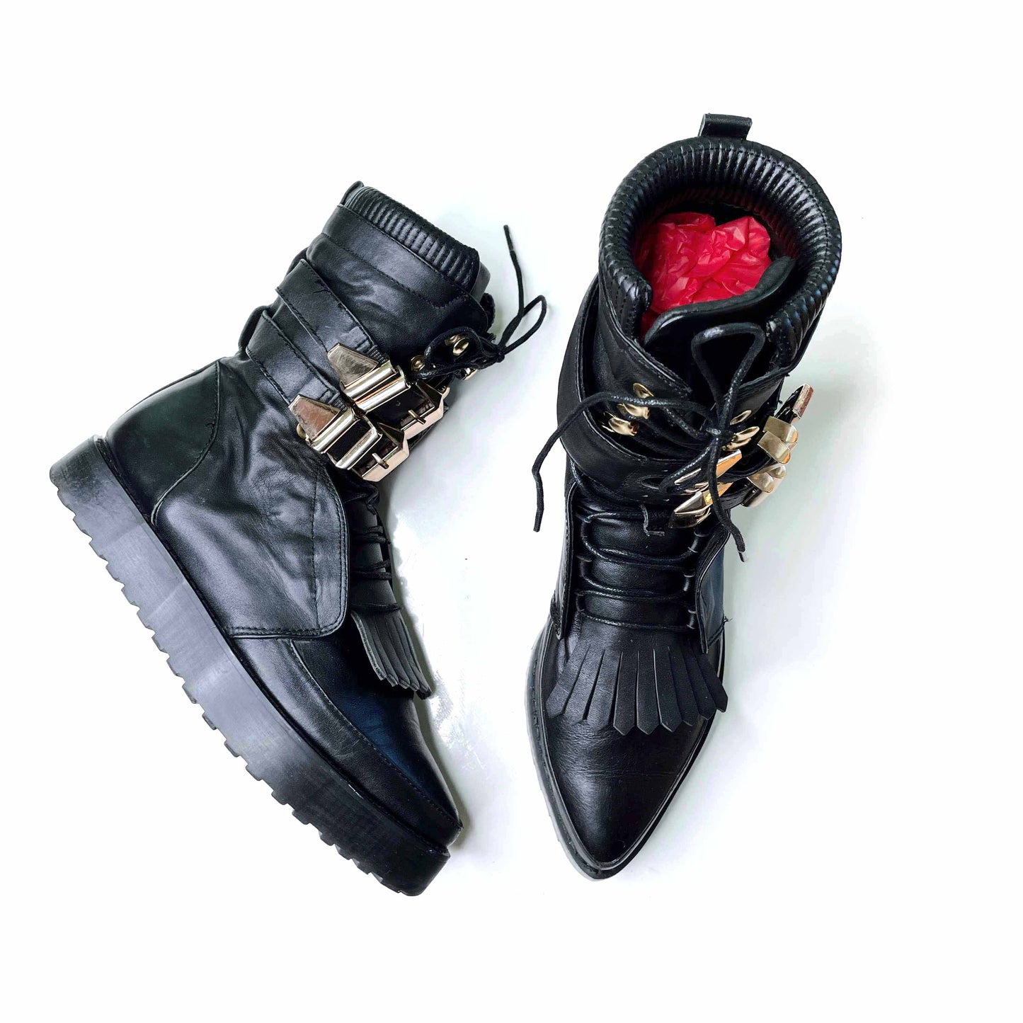 alexander wang frankie creeper fringe combat boots - size 38