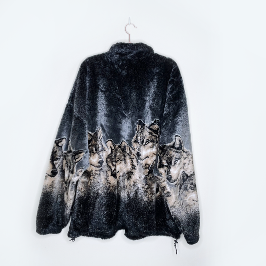 vintage 90s mazmania made in usa wolf pack fleece jacket - size 3x