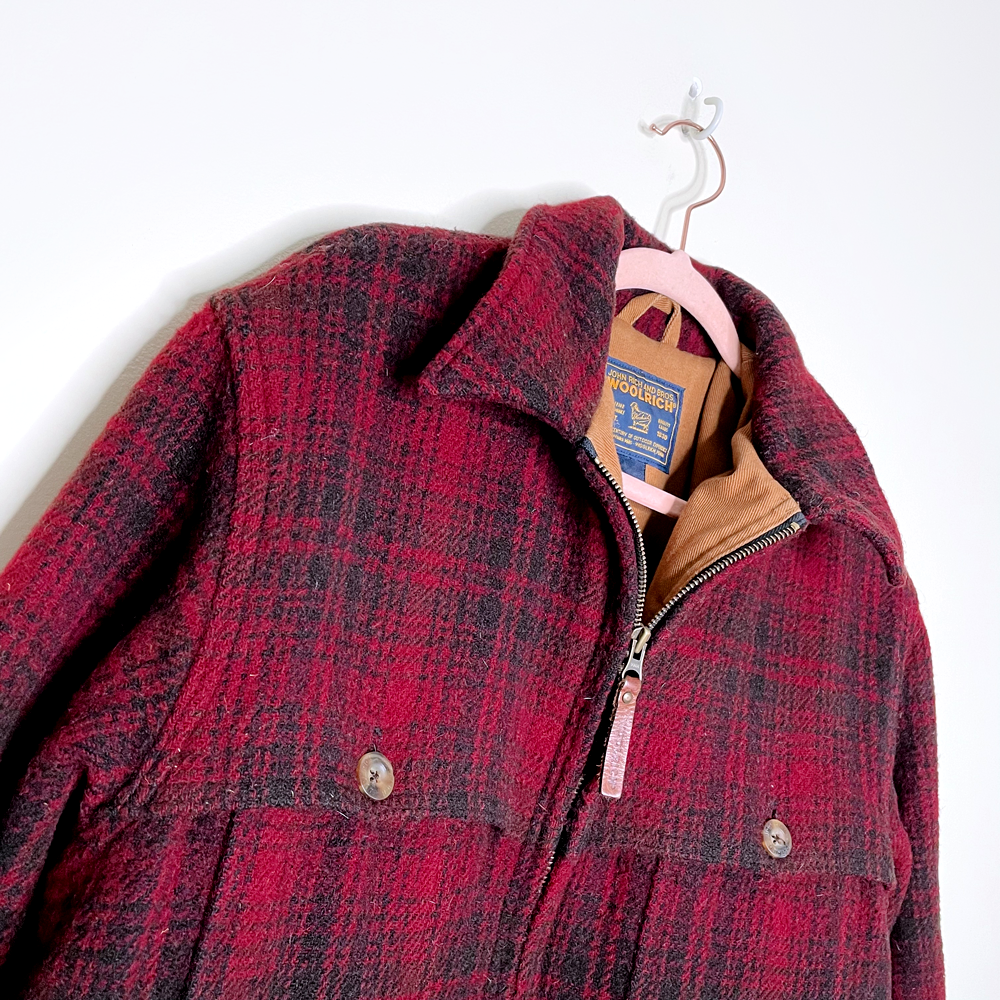 vintage 90s woolrich red plaid wool jacket with duck twill lining - size medium