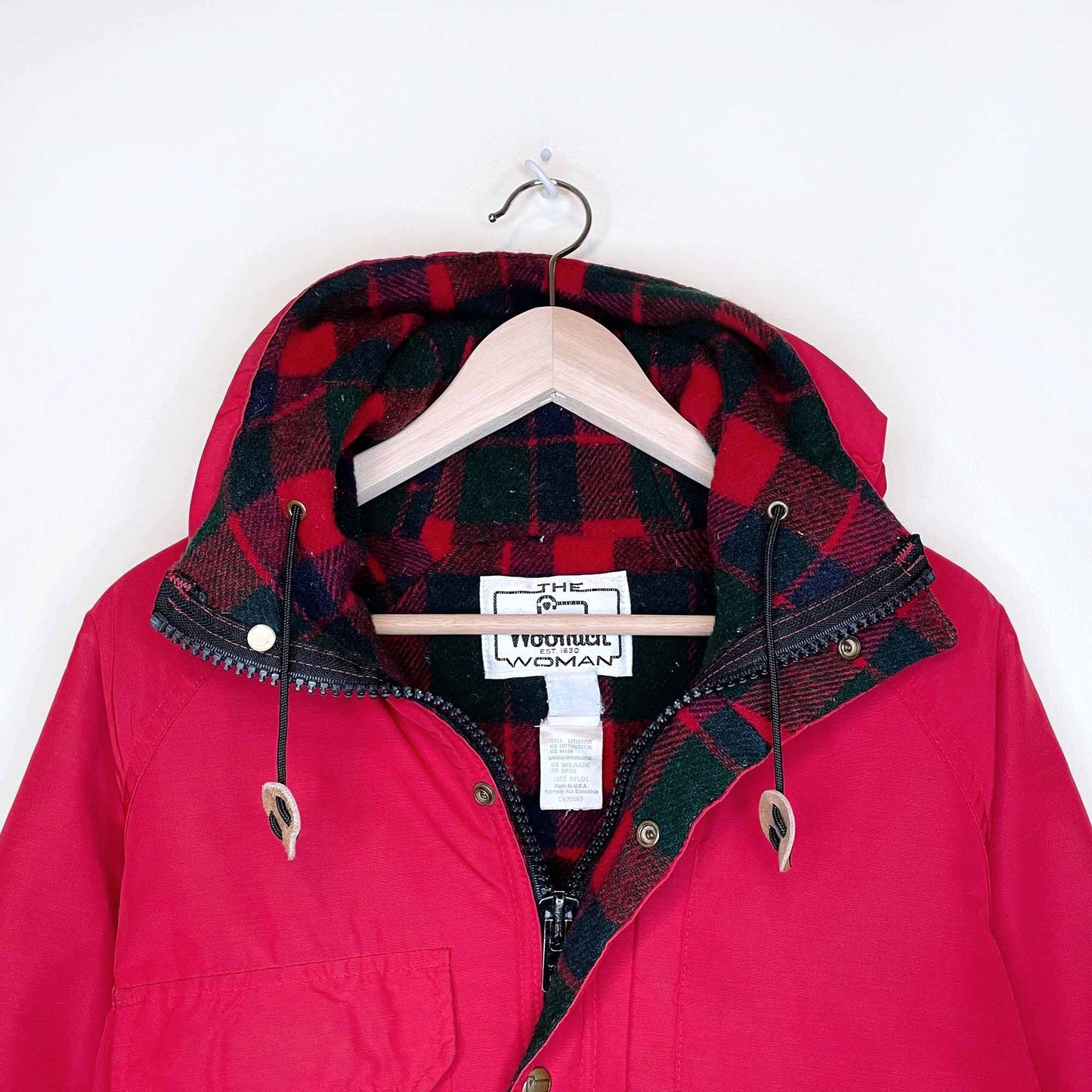 vintage woolrich plaid wool lined hooded jacket - size sm/med