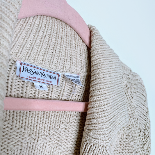 vintage ysl ladies diamond weave chunky cardigan - size medium