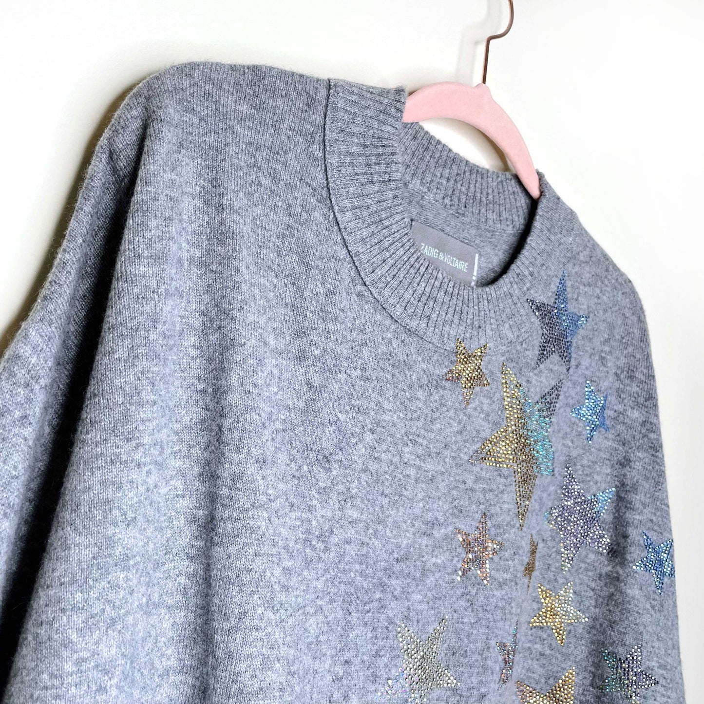 zadig & voltaire grey gaby stars cashmere sweater - size small