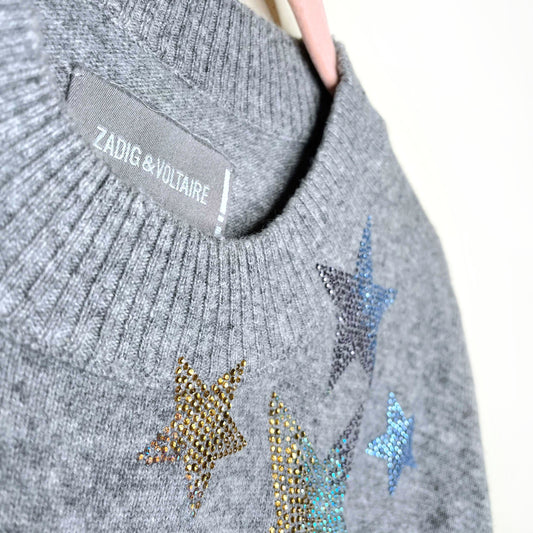 zadig & voltaire grey gaby stars cashmere sweater - size small