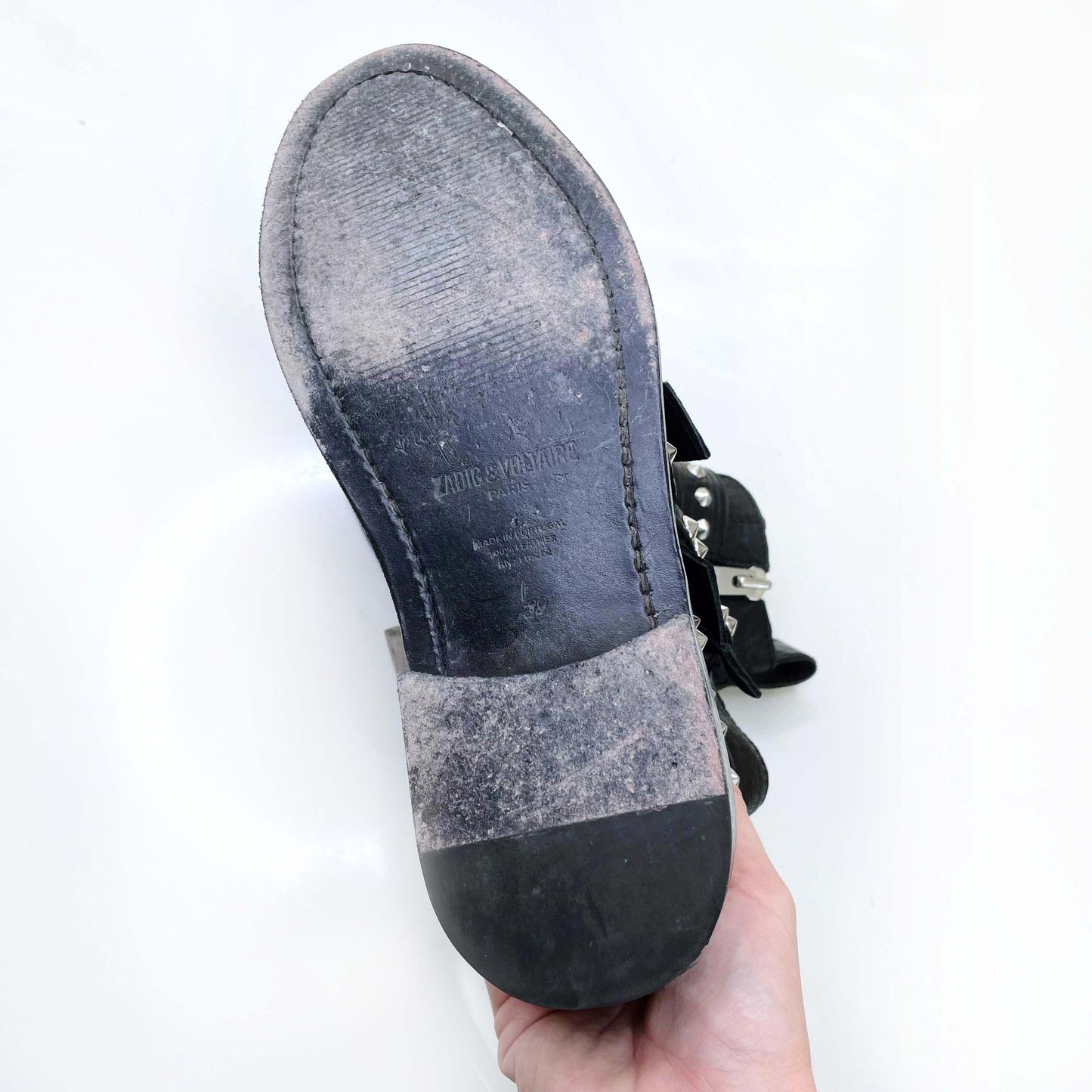 zadig & voltaire laureen spike black moto ankle boots - size 39