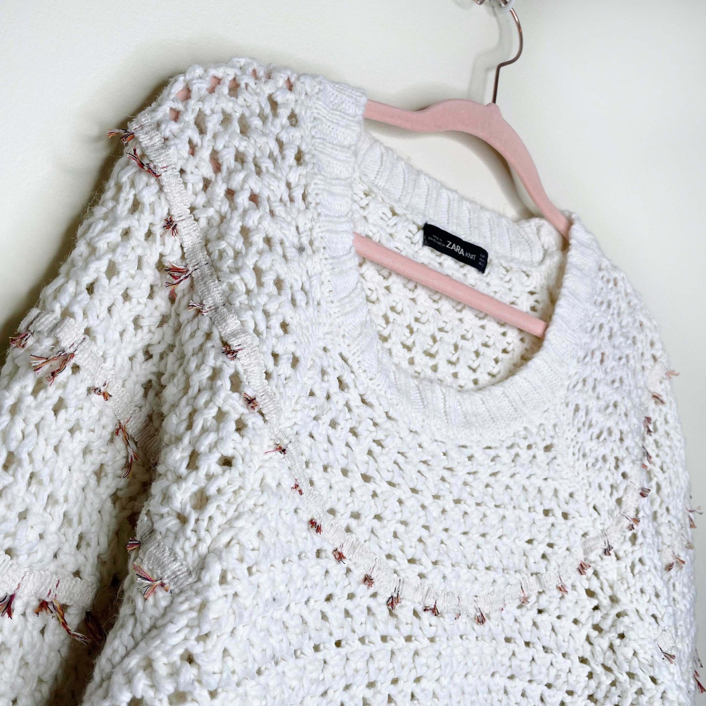 zara cropped boho tassel knit wool-blend sweater - size small