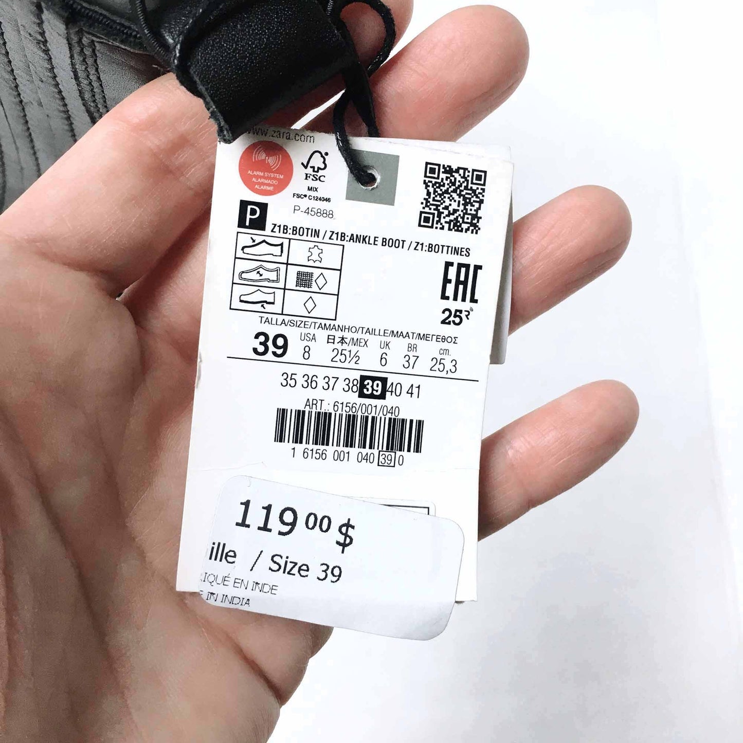 Zara black leather ankle boot - size 8