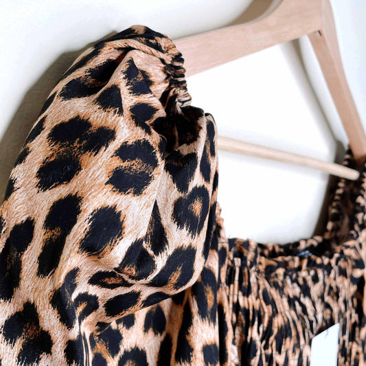 zara leopard ruched crop top with puff sleeves - size small