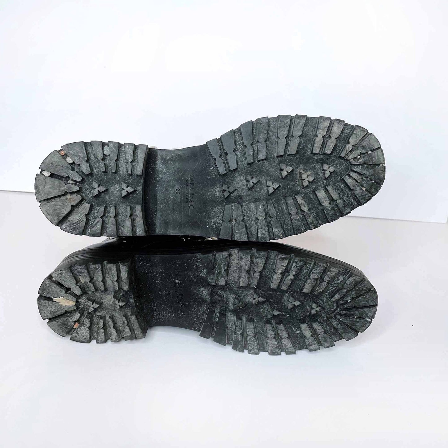 zara black leather ankle combat boots with pearls - size 38