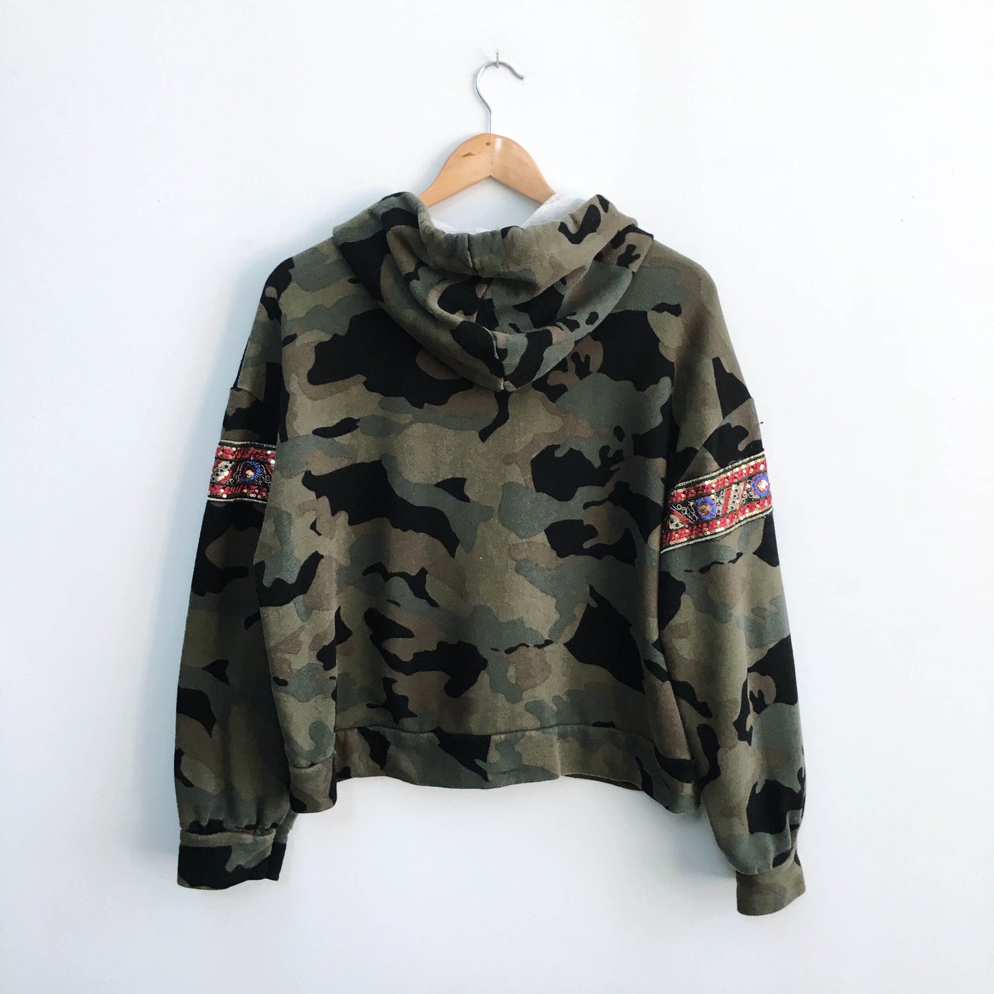 Zara Camo Hoodie with embellished sleeves - size Medium