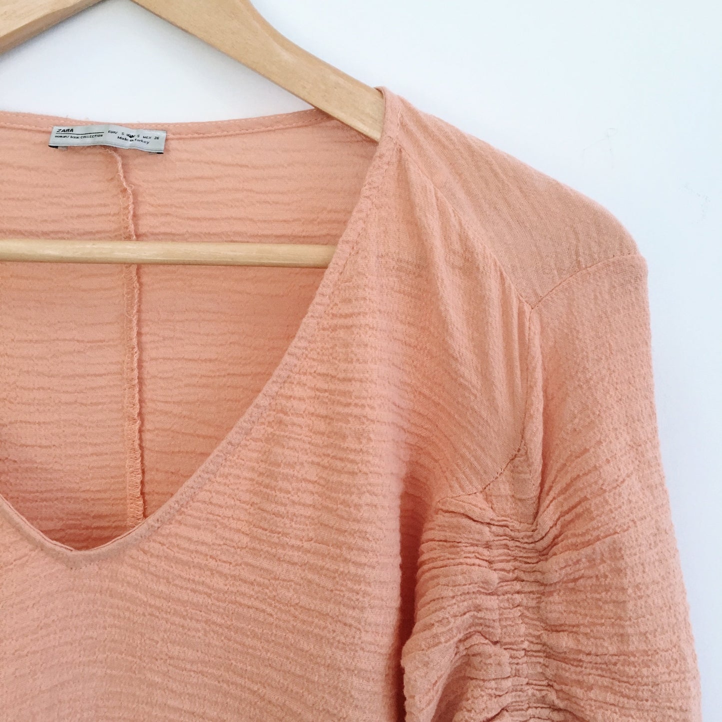 Zara Peach Blouse with Tie Sleeves - Size Small