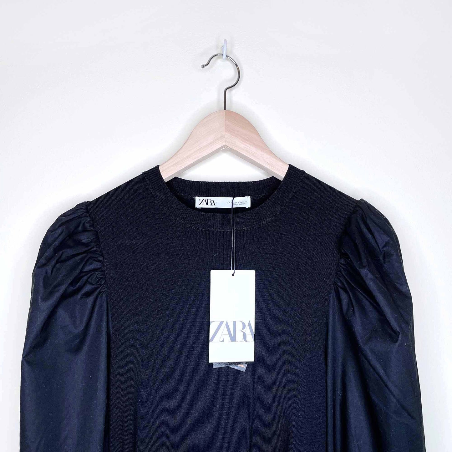 nwt zara puff sleeve long sleeve ribbed top - size small