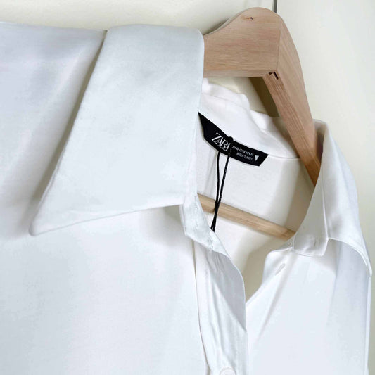 zara oversized white satin button down shirt - size xs